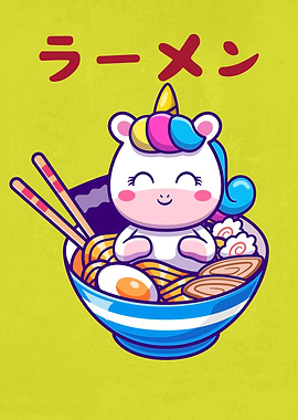 cute unicorn eating ramen