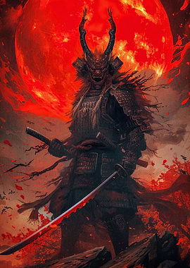 samurai moon red japanese