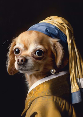 Pug with Pearl Earring