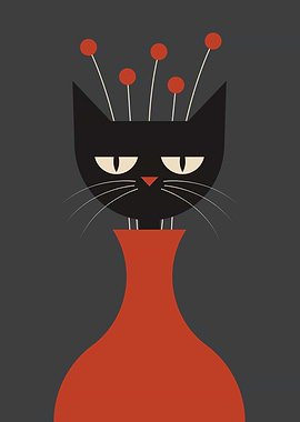 Cat sits inside vase