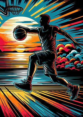 Basketball sunset pop art