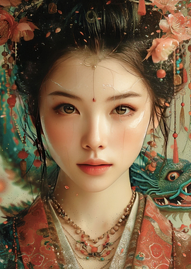 Japanese girl and dragon