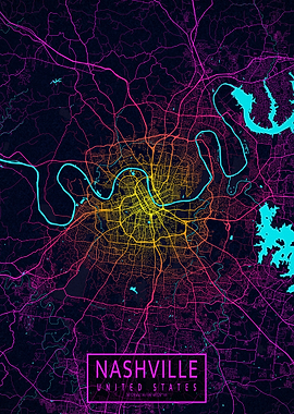 Nashville City Map Neon