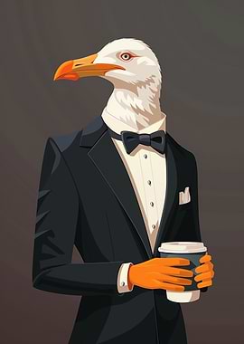seagull with coffee