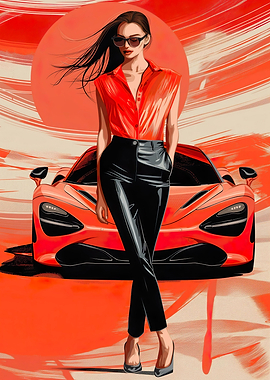 Girl and orange supercar