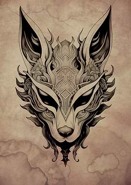 Kitsune Fox Mask Stained