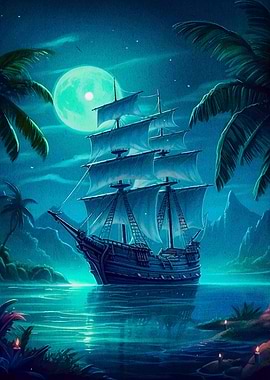 pirate boat landscape