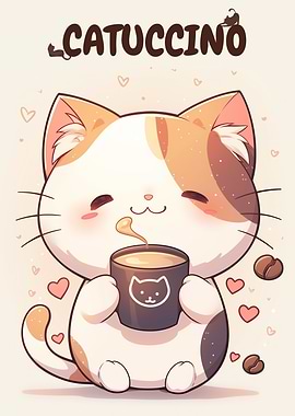 Cute Cat holding Coffee