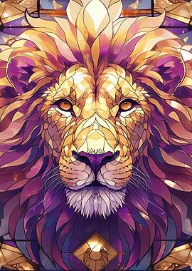 stained glass gold lion
