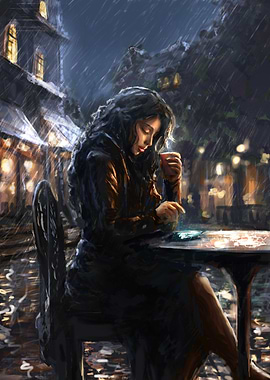 Coffee Girl Italy at Night