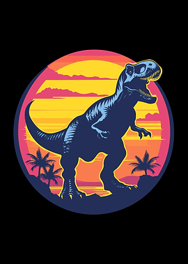 Retro Dinosaur Sunset