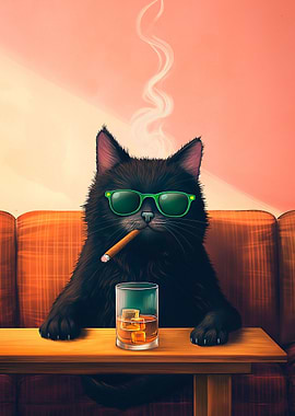 Black Cat Smoking Cigar