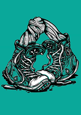 a pair of old sneakers