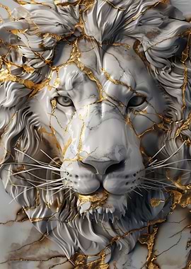 kintsugi art white lion