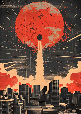 Rocket in the moon retro