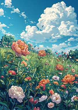 Peony meadow comic style