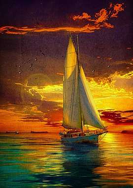 sailboat sunset painting