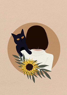 Cat behind the woman back