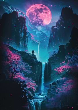 Neon Fantasy Mountain Lake