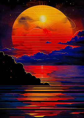 moon landscape magic retro