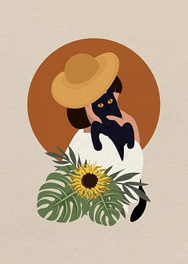 Girl in hat with plant