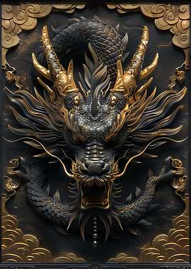 Black And Gold Dragon Head