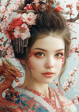 Japanese girl and dragon
