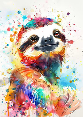 Artery8 Poster Su Tela Di Cotone Premium Con Bradipo Sorridente E Occhiali Da Sole - Quadro Murales 30x41 Cm
