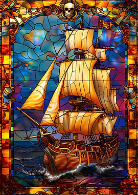 Pirate Ship Stained Glass