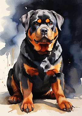 Rottweiler dog watercolor