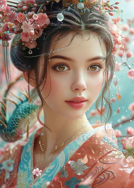 Japanese girl and dragon