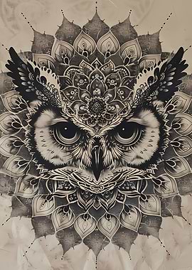 Mandala Owl BW