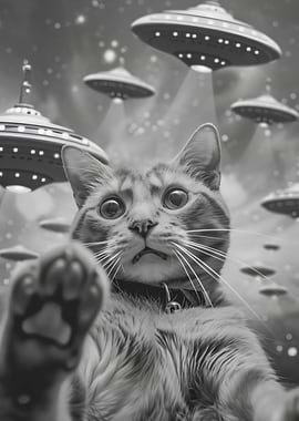Funny Cat UFO Selfie Alien