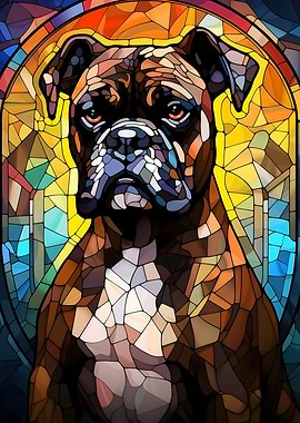 Boxer dog Stained Glass