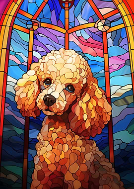 Poodle dog Stained Glass