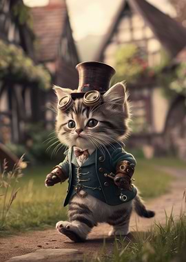 Cute Chibi Steampunk Kitten