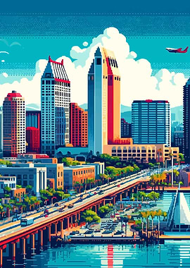 San Diego Pixel Cityscape