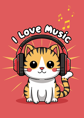 cat cartoon i love music