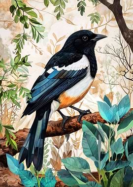 Magpie animal bird art