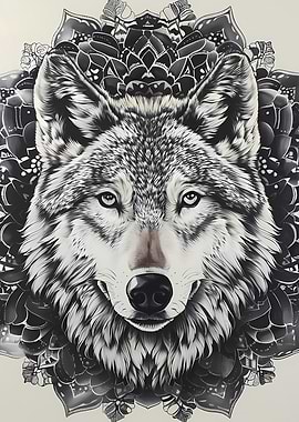 Mandala Wolf BW