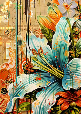 Digital street art flower