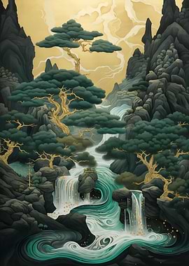 Mountain Tree Kintsugi Art