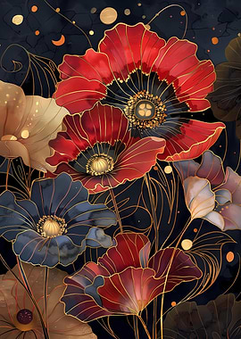 Art Nouveau red flowers