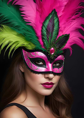 A woman in a carnival mask