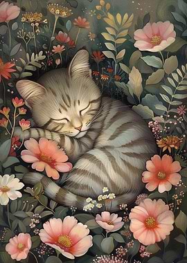 Cat with Flowers