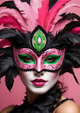 A woman in a carnival mask