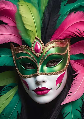 A woman in a carnival mask