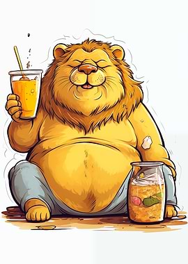Fat Lion Animal Art
