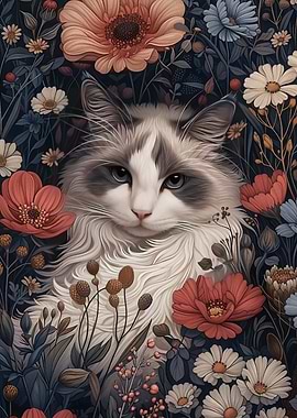 Cat with Flowers