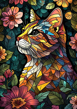 Cat with Flowers